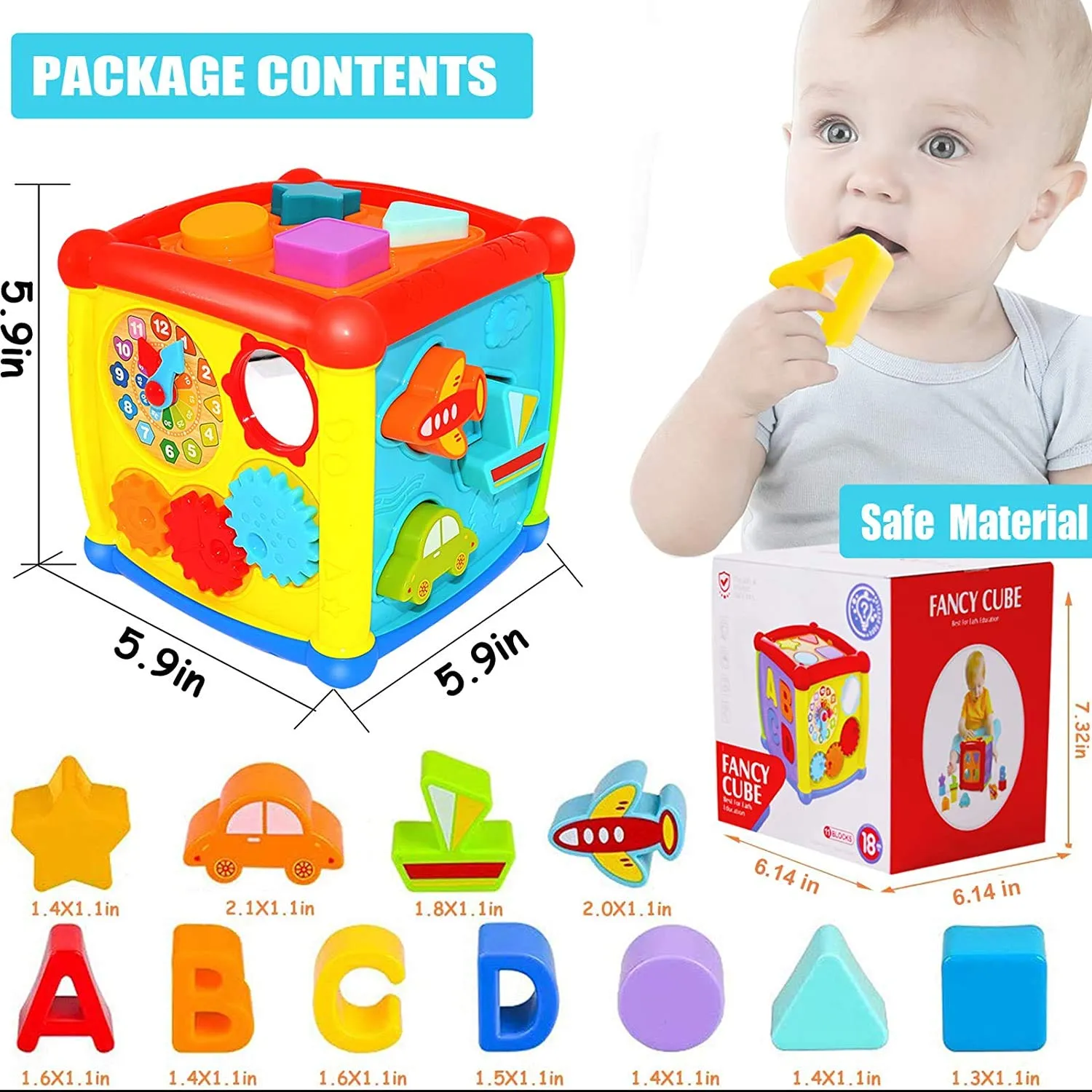 Galaxy Hi-Tech 6 In 1 Learning Cube Educational & Learning Activity Toy Including Blocks, Clock, Alphabets-Tree,Transportation Vehicles,Music Keyboard & Mirror For Kids, Multicolor