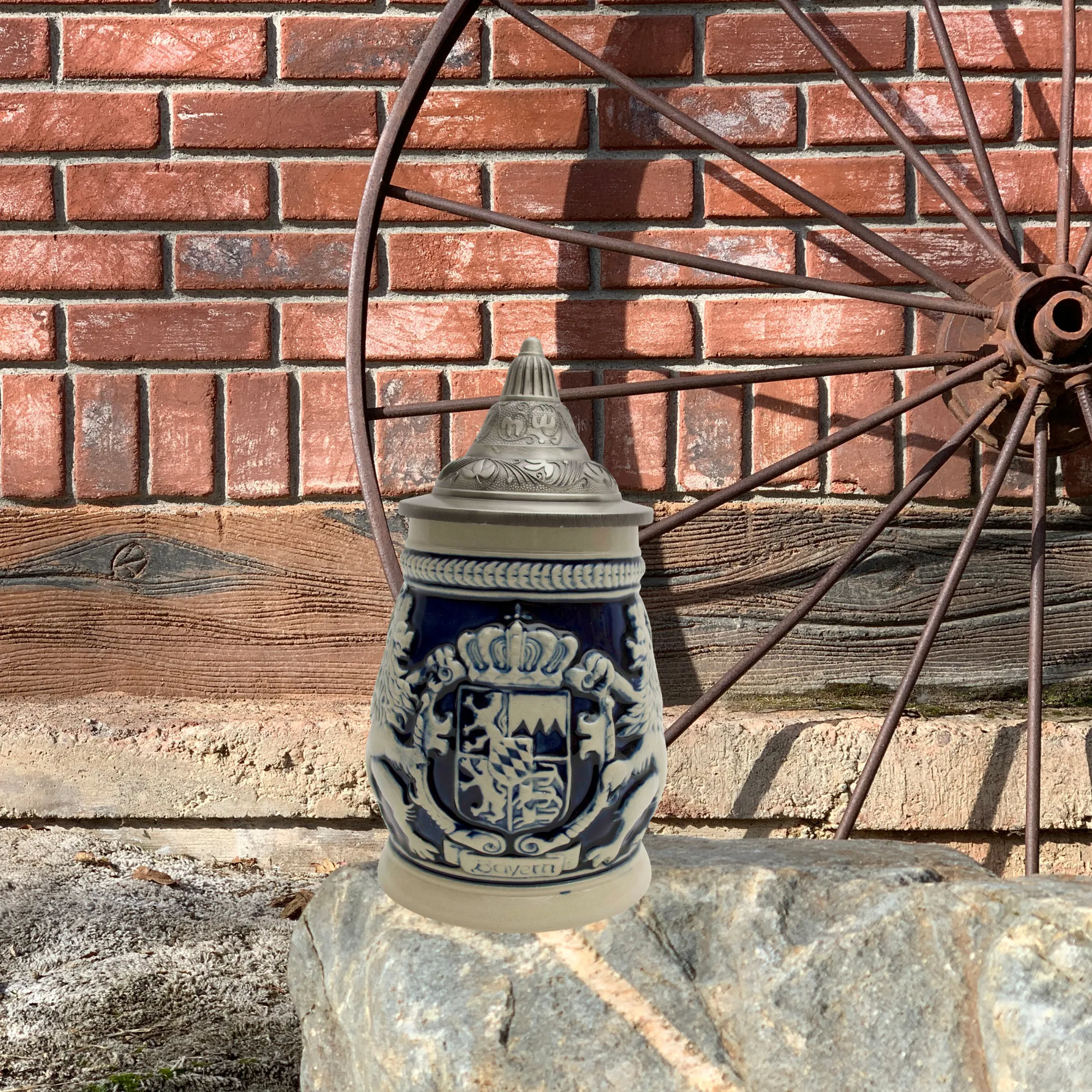 Germany Bayern Coat of Arms Cobalt Blue Beer Stein with Engraved Metal Lid