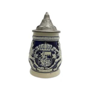 Germany Bayern Coat of Arms Cobalt Blue Beer Stein with Engraved Metal Lid