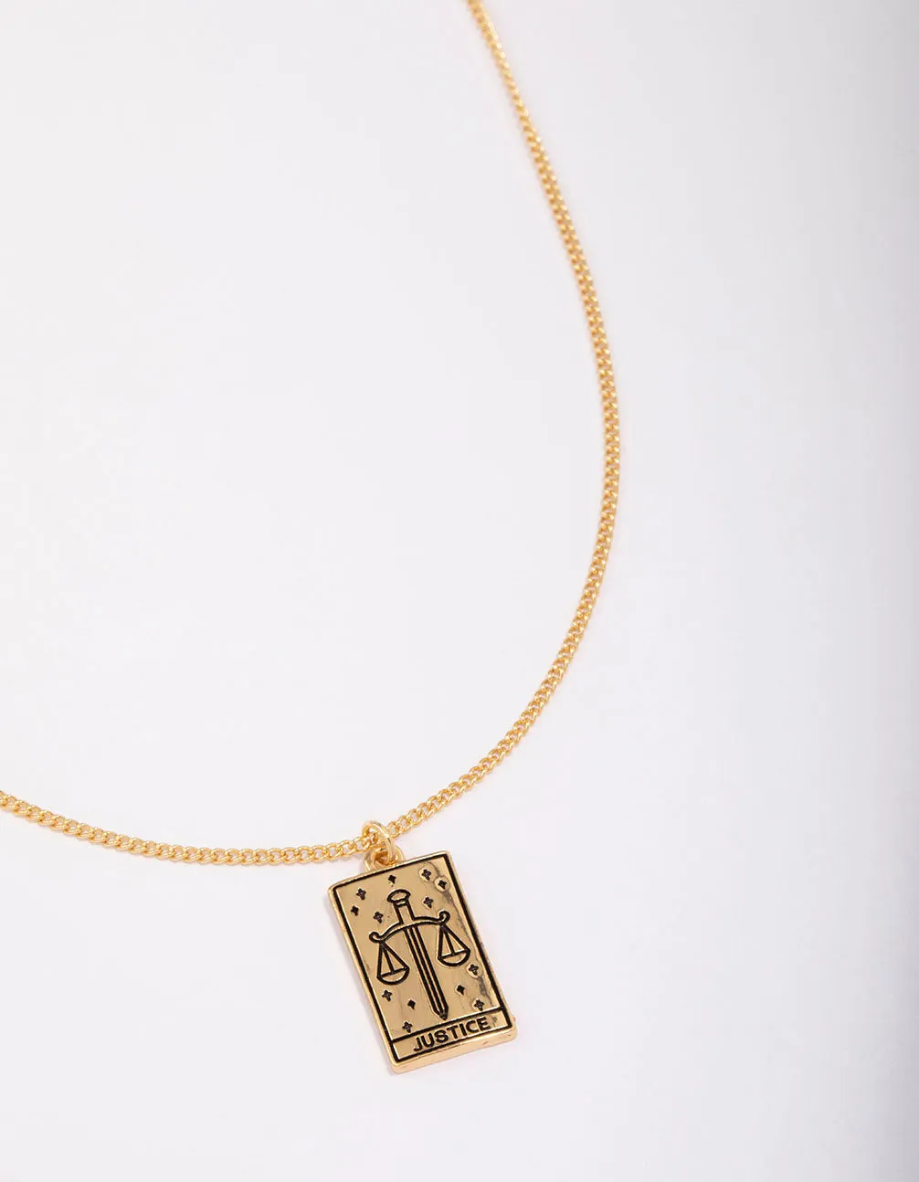 Gold Plated Justice Tarot Card Pendant Necklace