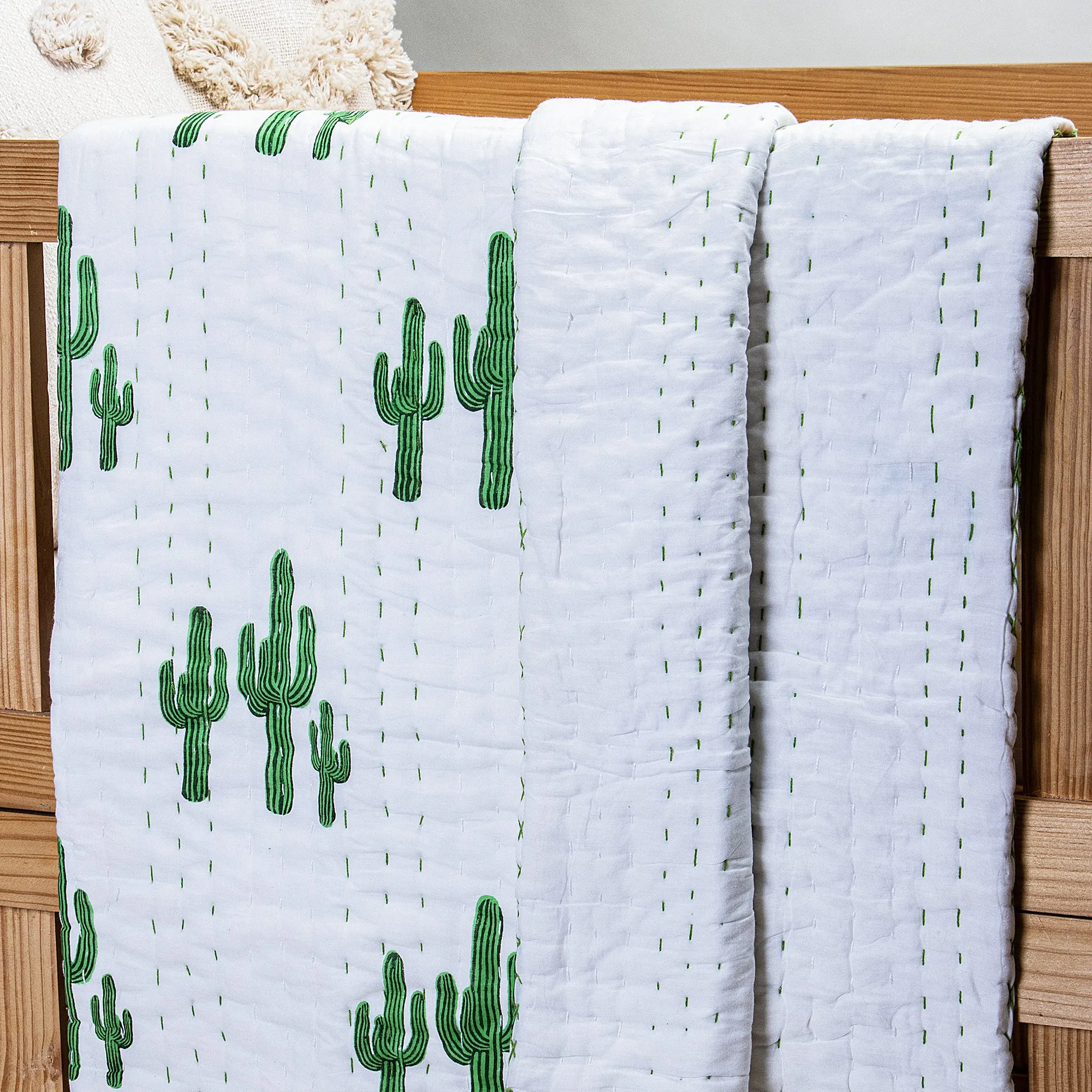 Green Cactus Mulmul Cotton Soft Baby Blankets