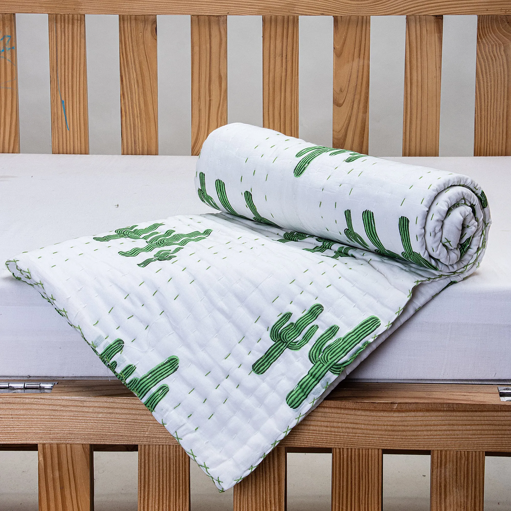 Green Cactus Mulmul Cotton Soft Baby Blankets