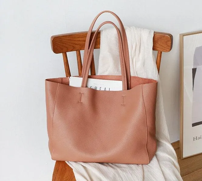 Handcrafted Leather Tote Bag | Grain Leather Large Tote Bag | Classic Everyday Bag, Birthday gift for her, Coral Pink