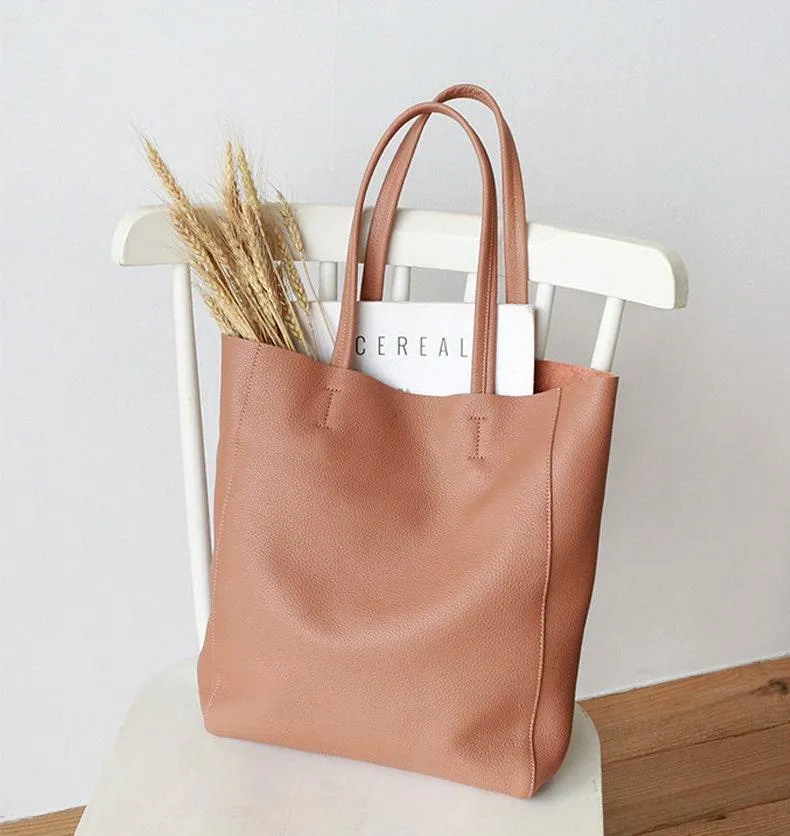 Handcrafted Leather Tote Bag | Grain Leather Large Tote Bag | Classic Everyday Bag, Birthday gift for her, Coral Pink