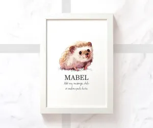 Hedgehog Personalised Pet Name Print