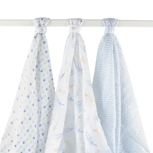 Hudson Baby Cotton Muslin Swaddle Blankets, Blue Feather