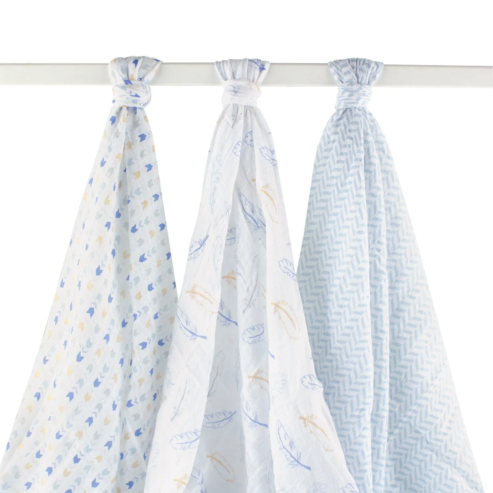 Hudson Baby Cotton Muslin Swaddle Blankets, Blue Feather