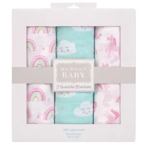 Hudson Baby Muslin Swaddle Blanket Gift 3pc - Rainbow