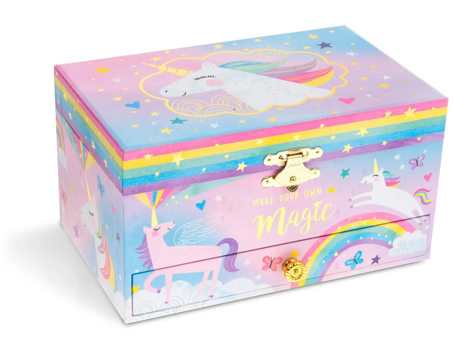 Jewelkeeper Girl's Musical Jewelry Storage Box with Pullout Drawer, Cotton Candy Unicorn