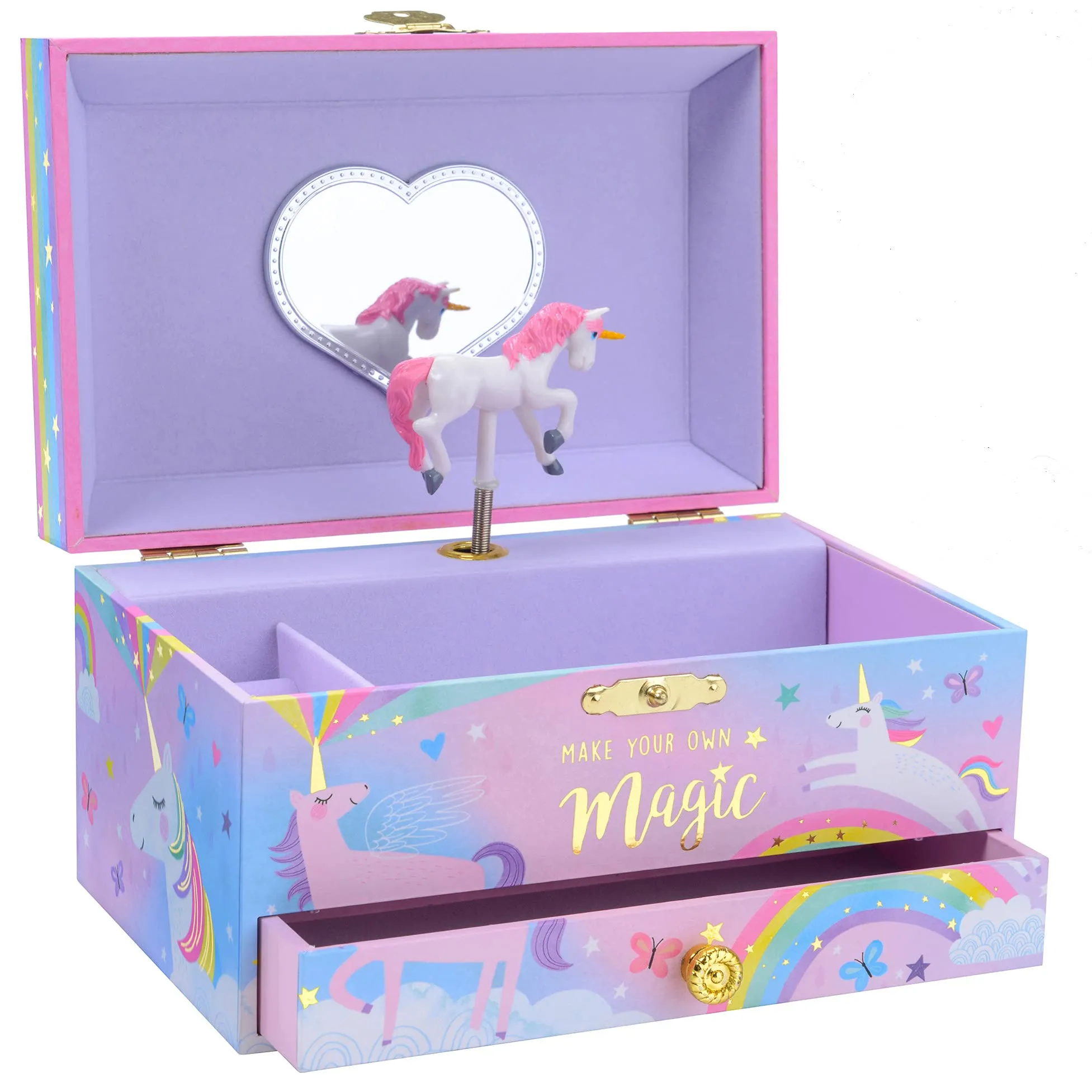 Jewelkeeper Girl's Musical Jewelry Storage Box with Pullout Drawer, Cotton Candy Unicorn