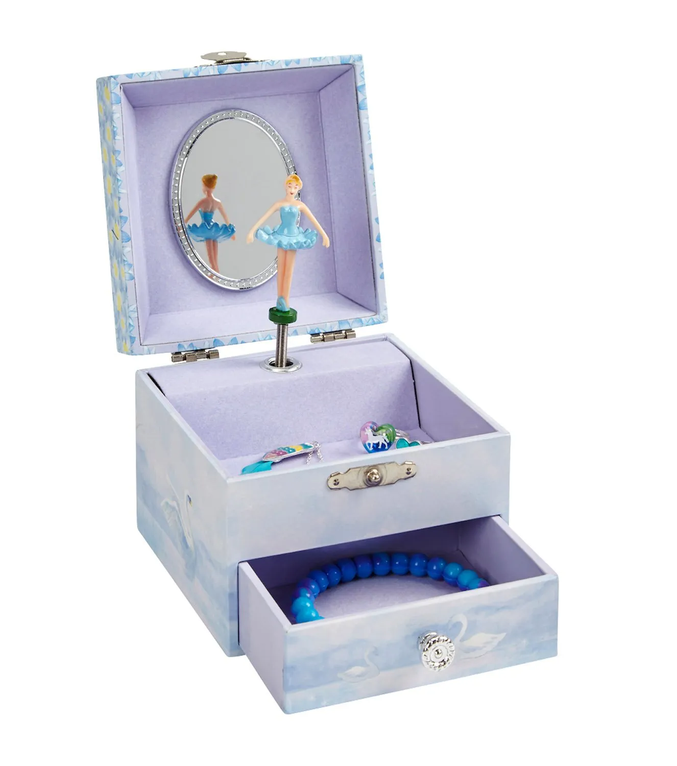 Jewelkeeper Musical Ballerina Jewelry Box, Stars and Swans Design with Pullout Drawer