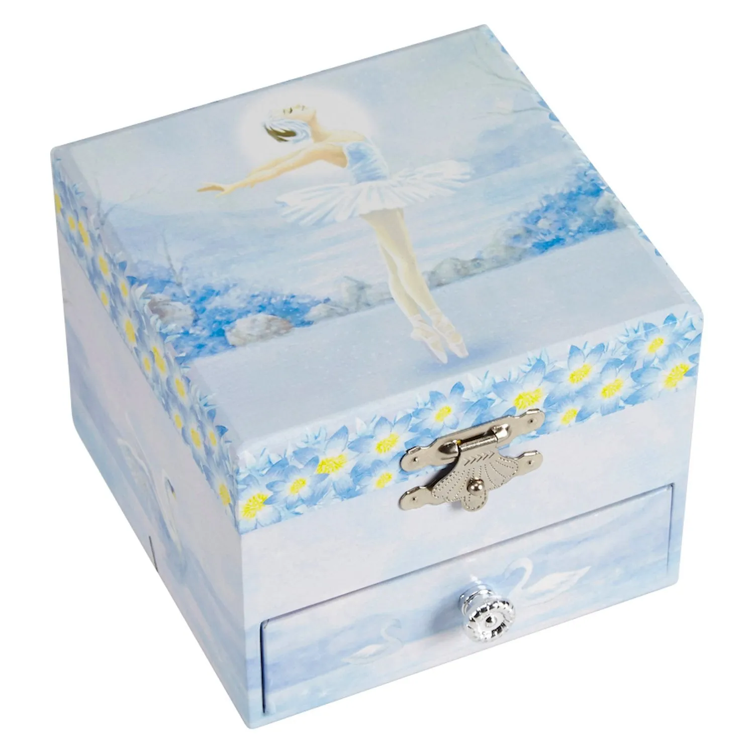 Jewelkeeper Musical Ballerina Jewelry Box, Stars and Swans Design with Pullout Drawer