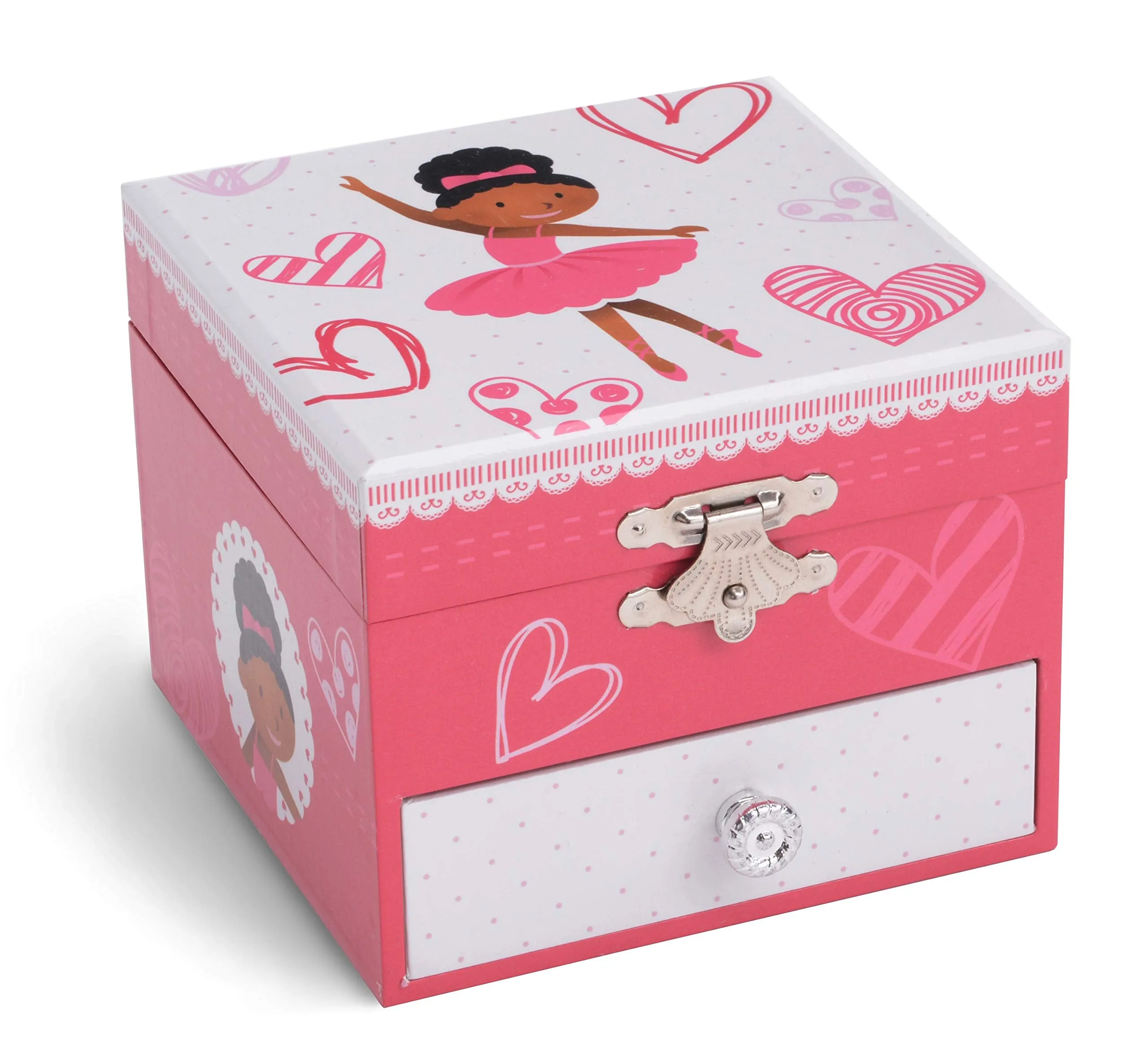 Jewelkeeper Musical Jewelry Box with Dancing Ballerina, Pretty Hearts Design with Pullout