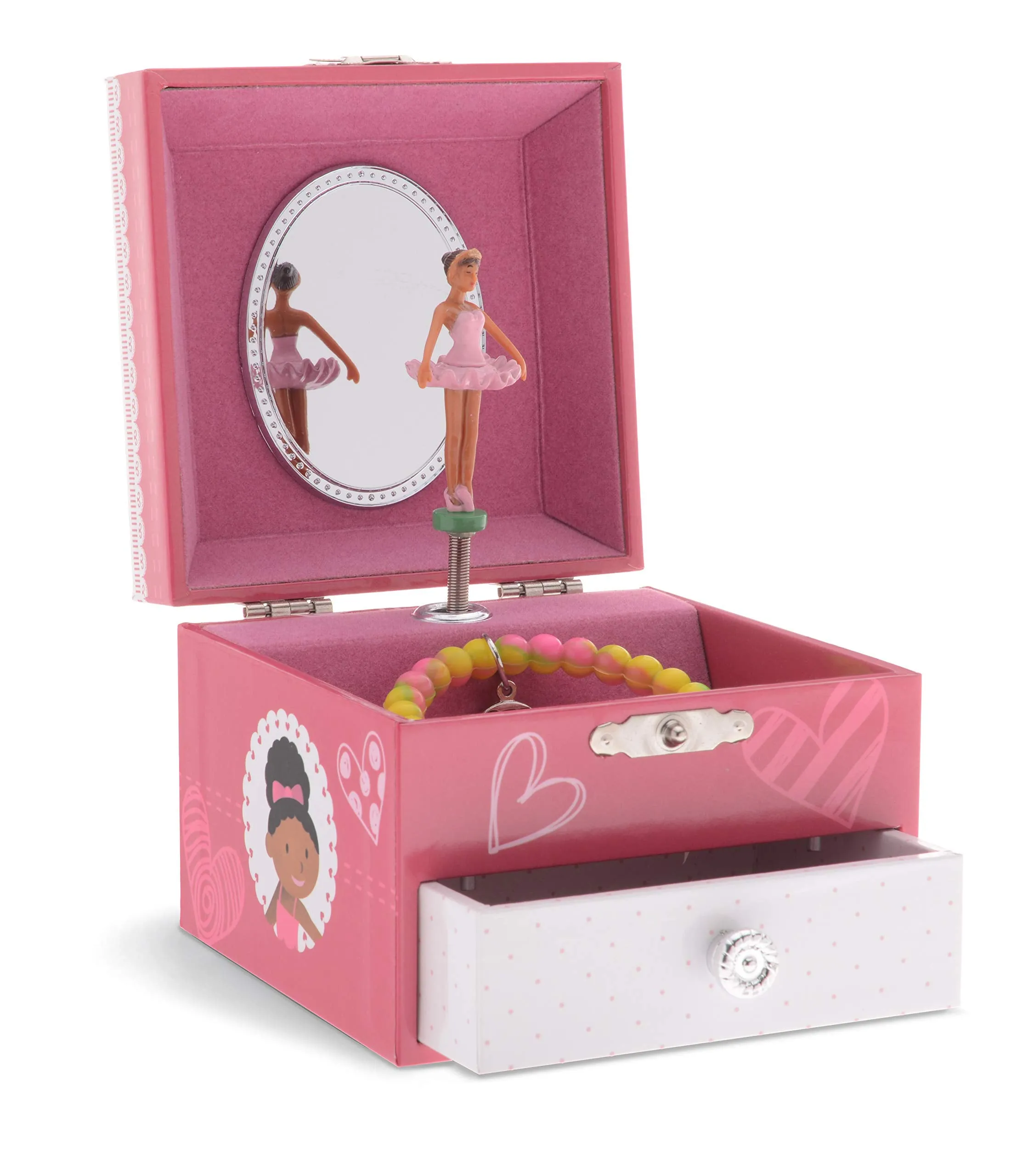 Jewelkeeper Musical Jewelry Box with Dancing Ballerina, Pretty Hearts Design with Pullout