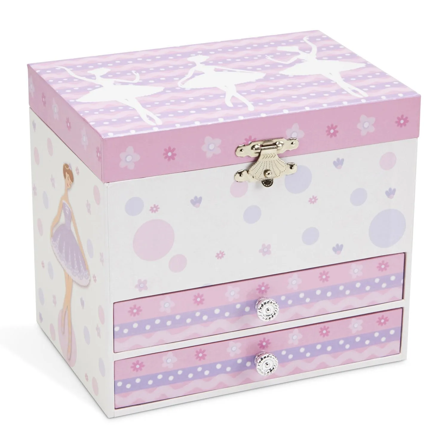 Jewelkeeper White and Purple Ballerina Musical Jewelry Box with 2 Pullout Drawers, Swan