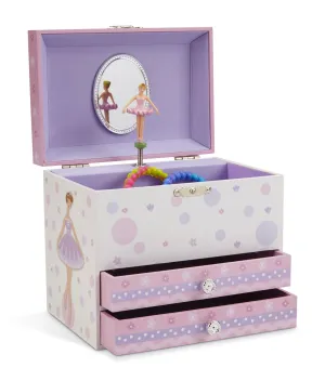 Jewelkeeper White and Purple Ballerina Musical Jewelry Box with 2 Pullout Drawers, Swan