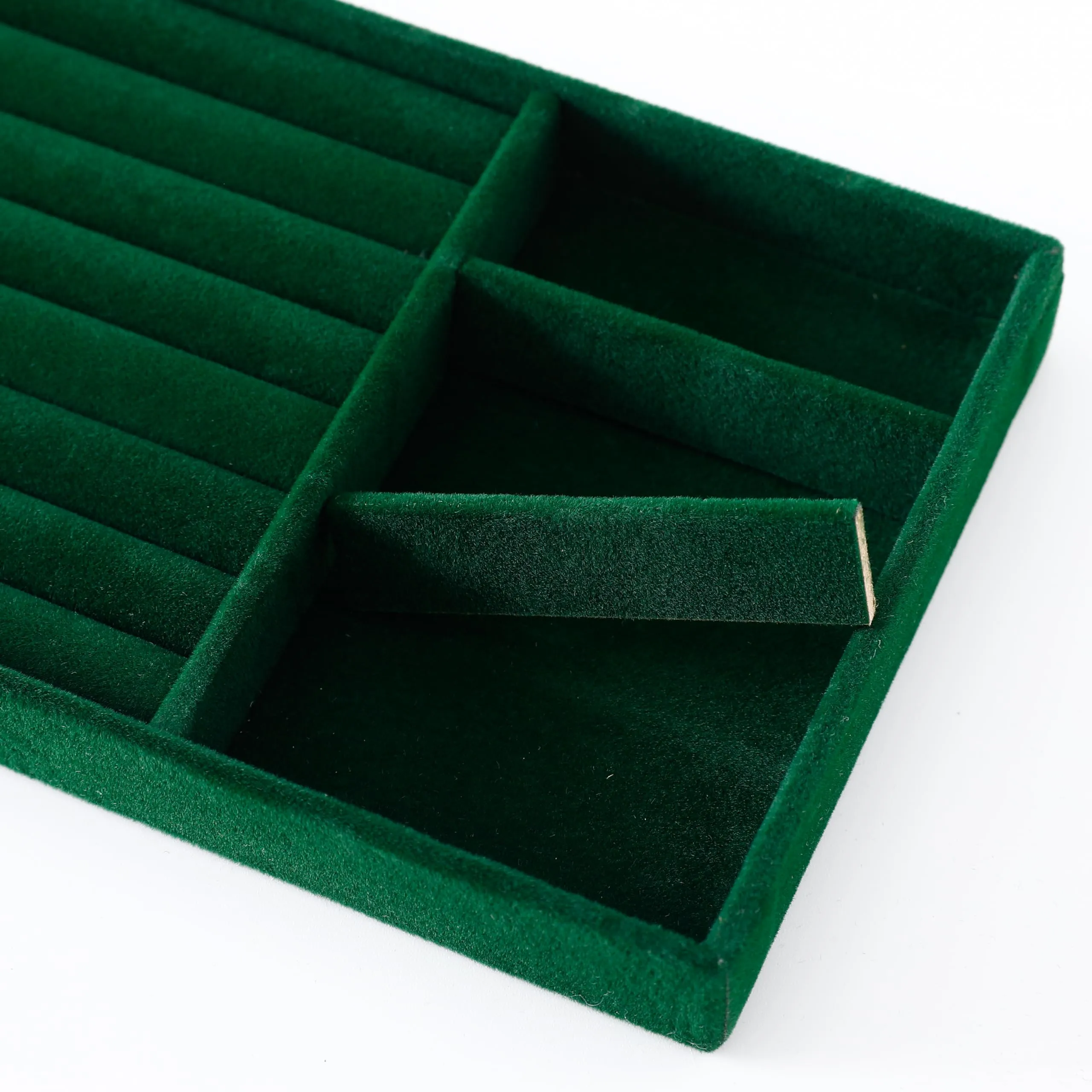 Kuber Industries 12 Pieces Velvet Jewelry Trays Organizer | Jewelry Storage Box | Jewelry Organizer | Showcase Holder Dresser Organizer for Earring Necklace Ring | Pack of 3 | YBL4-05 | Dark Green