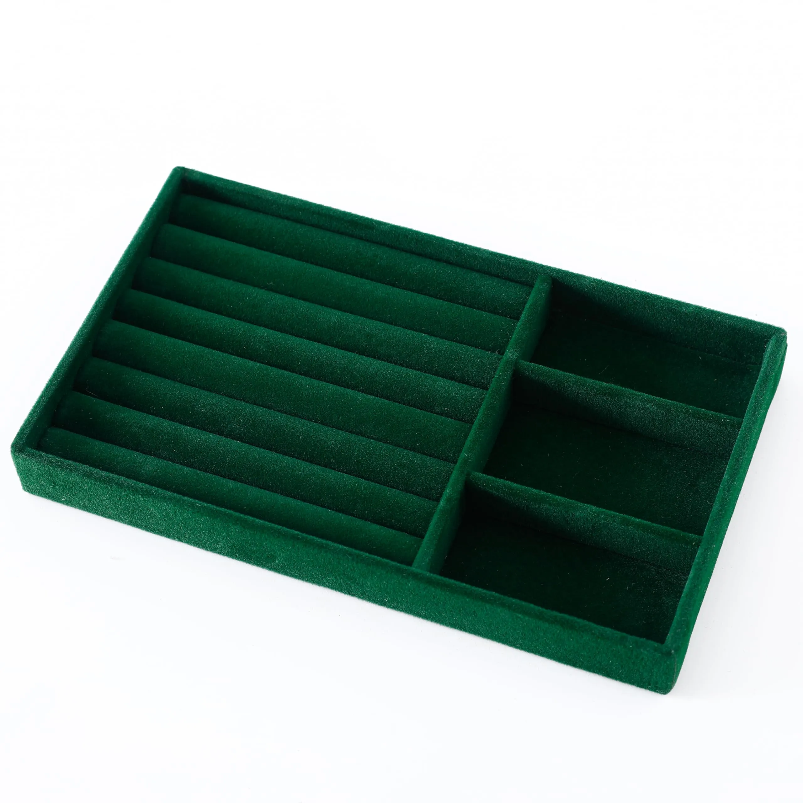 Kuber Industries 16 Pieces Velvet Jewelry Trays Organizer | Jewelry Storage Box | Jewelry Organizer | Showcase Holder Dresser Organizer for Earring Necklace Ring | Pack of 4 | YBL4-05 | Dark Green