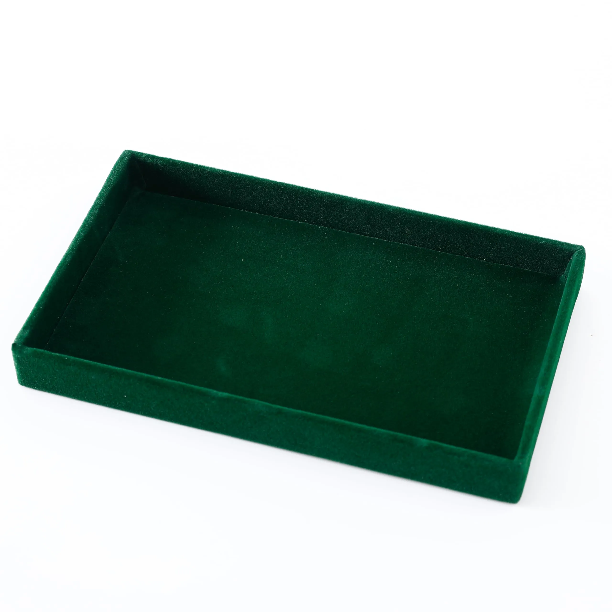 Kuber Industries 16 Pieces Velvet Jewelry Trays Organizer | Jewelry Storage Box | Jewelry Organizer | Showcase Holder Dresser Organizer for Earring Necklace Ring | Pack of 4 | YBL4-05 | Dark Green