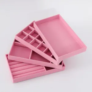 Kuber Industries 20 Pieces Velvet Jewelry Trays Organizer | Jewelry Storage Box | Jewelry Organizer | Showcase Holder Dresser Organizer for Earring Necklace Bracelet Ring |Pack of 5 | YBL4-04 |Pink