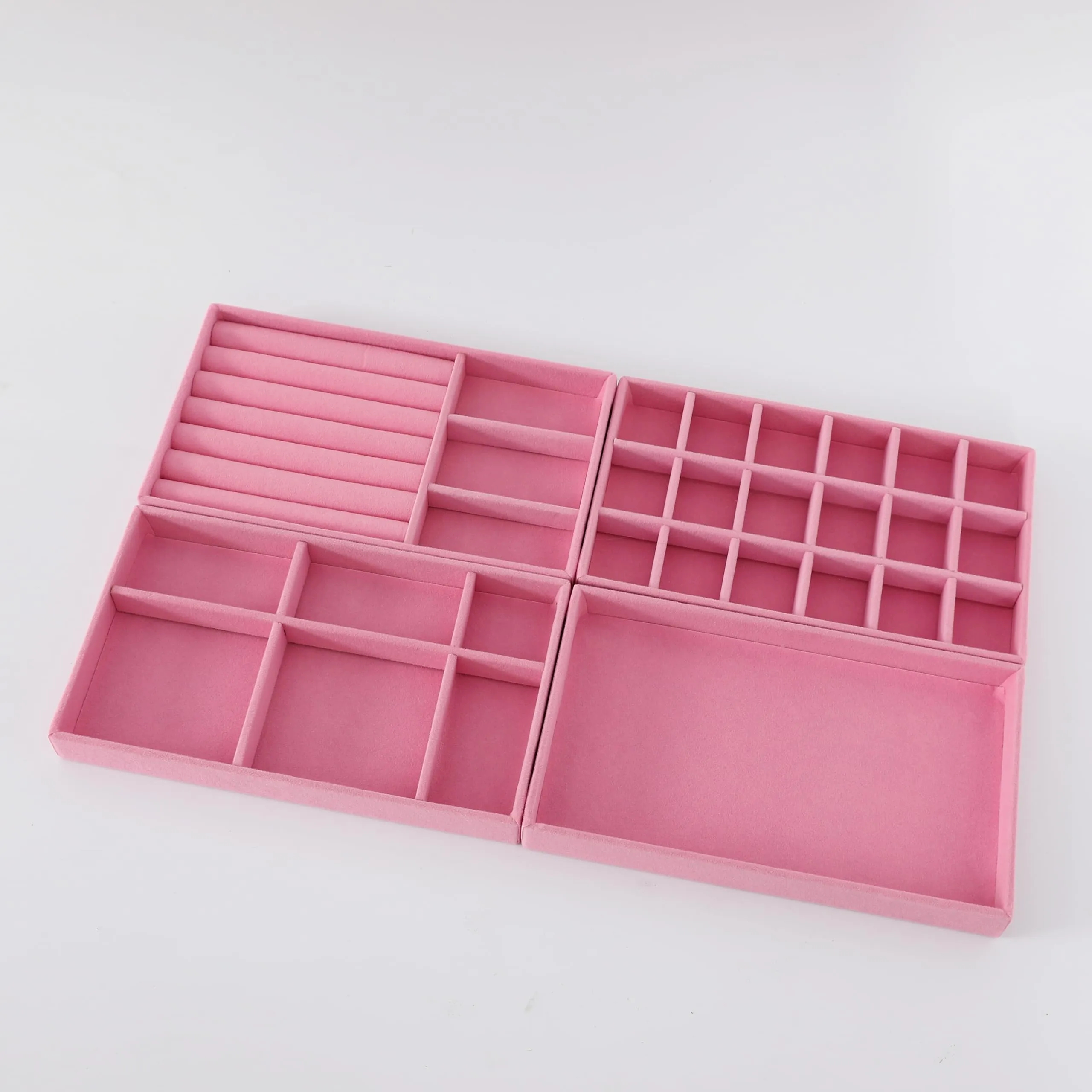 Kuber Industries 20 Pieces Velvet Jewelry Trays Organizer | Jewelry Storage Box | Jewelry Organizer | Showcase Holder Dresser Organizer for Earring Necklace Bracelet Ring |Pack of 5 | YBL4-04 |Pink