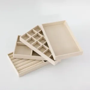 Kuber Industries 20 Pieces Velvet Jewelry Trays Organizer | Jewelry Storage Box | Jewelry Organizer|Showcase Holder Dresser Organizer for Earring Necklace Bracelet Ring | Pack of 5 | YBL4-01 | Beige