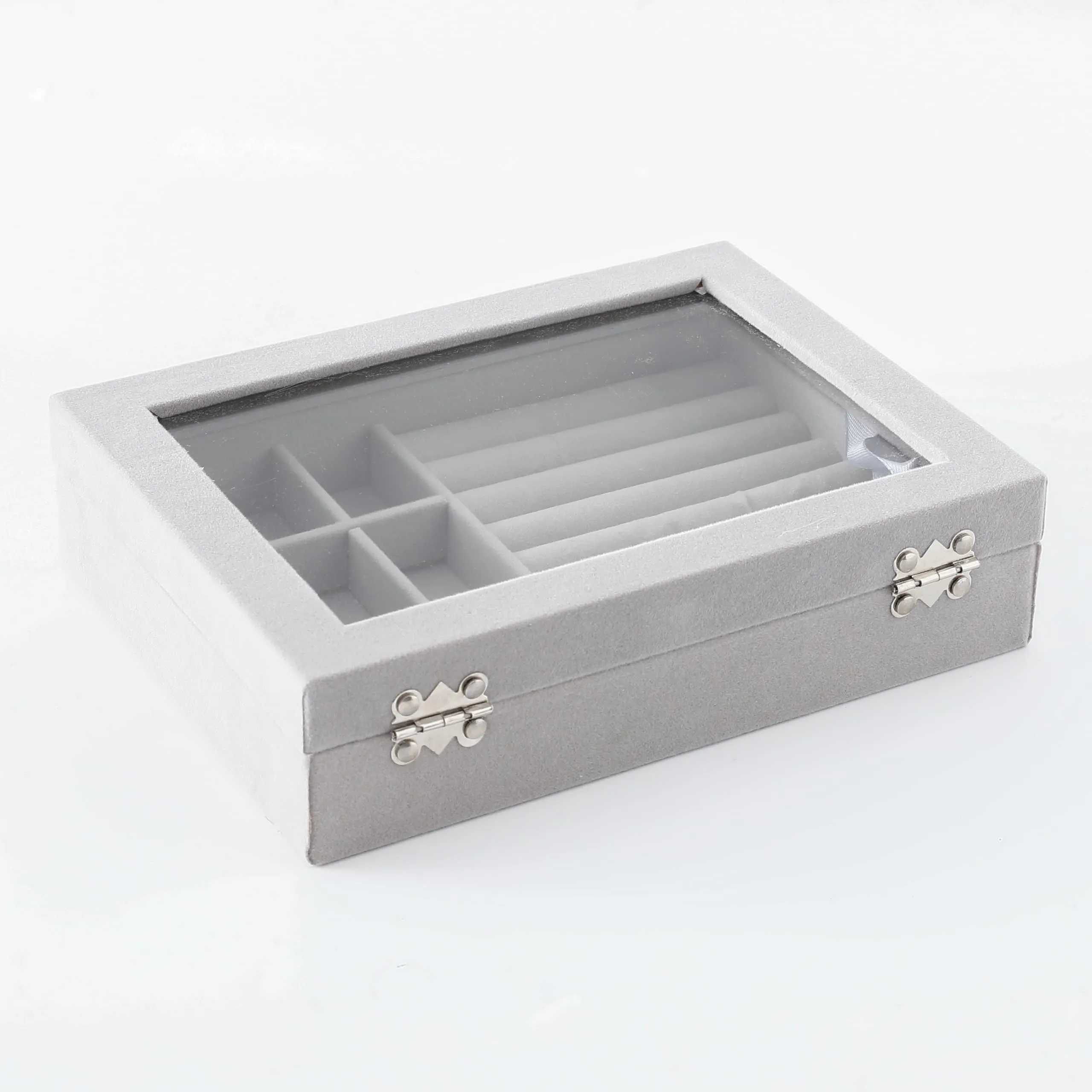 Kuber Industries Pack of 2 Velvet Jewelry Box Organizer | Jewelry Storage Box | Jewelry Organizer | Showcase Holder Dresser Organizer for Earring Necklace Bracelet Ring |YXX-016 | Grey