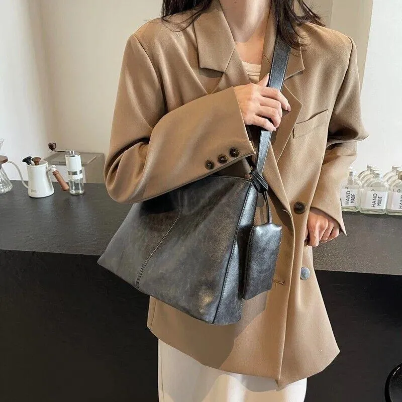 Large Shoulder Bags Women Leather Zipper With Removable Coin Mini Wallet Handbag