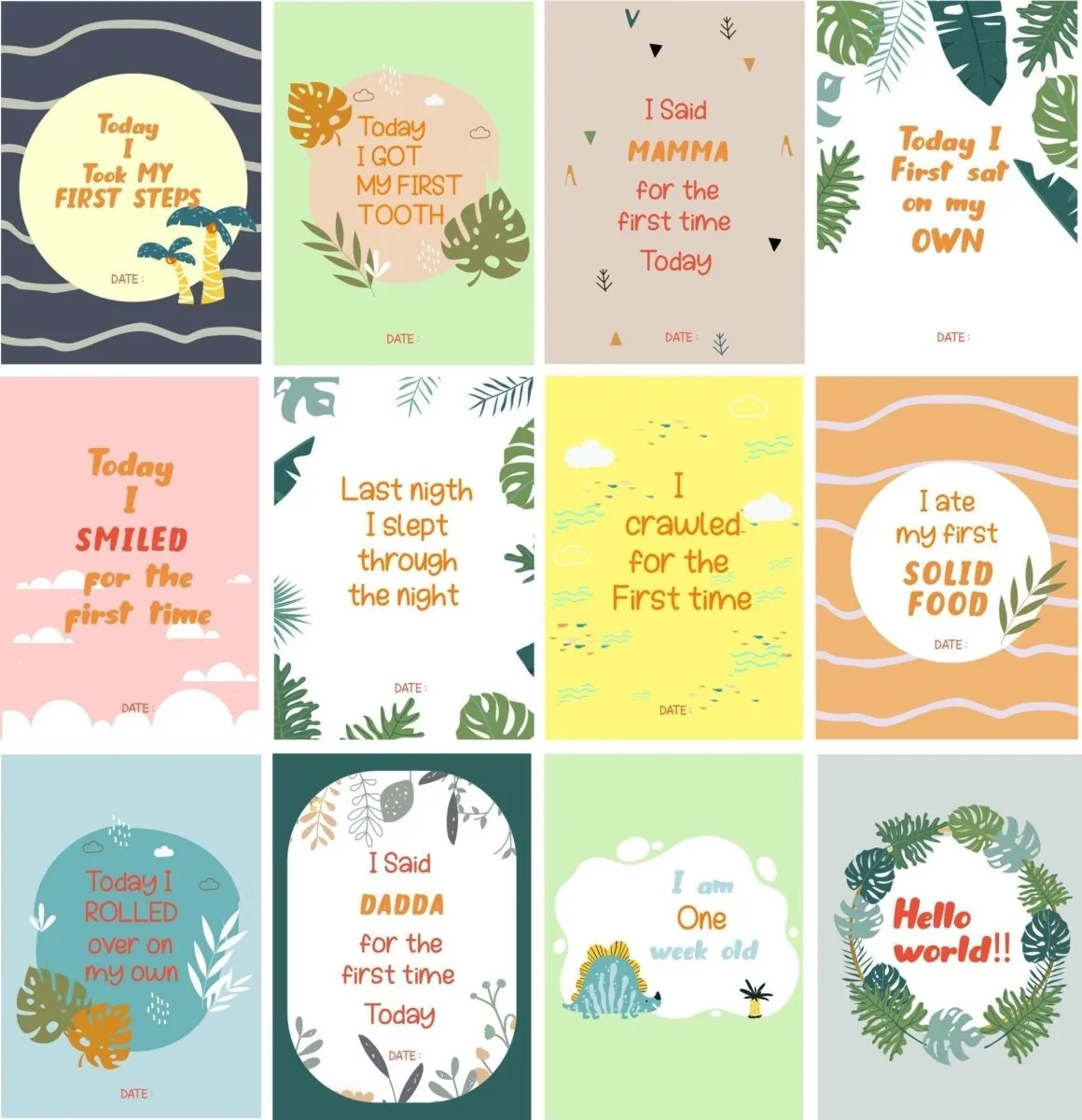 Little Dino Theme Milestone cards- (Pack of 25)