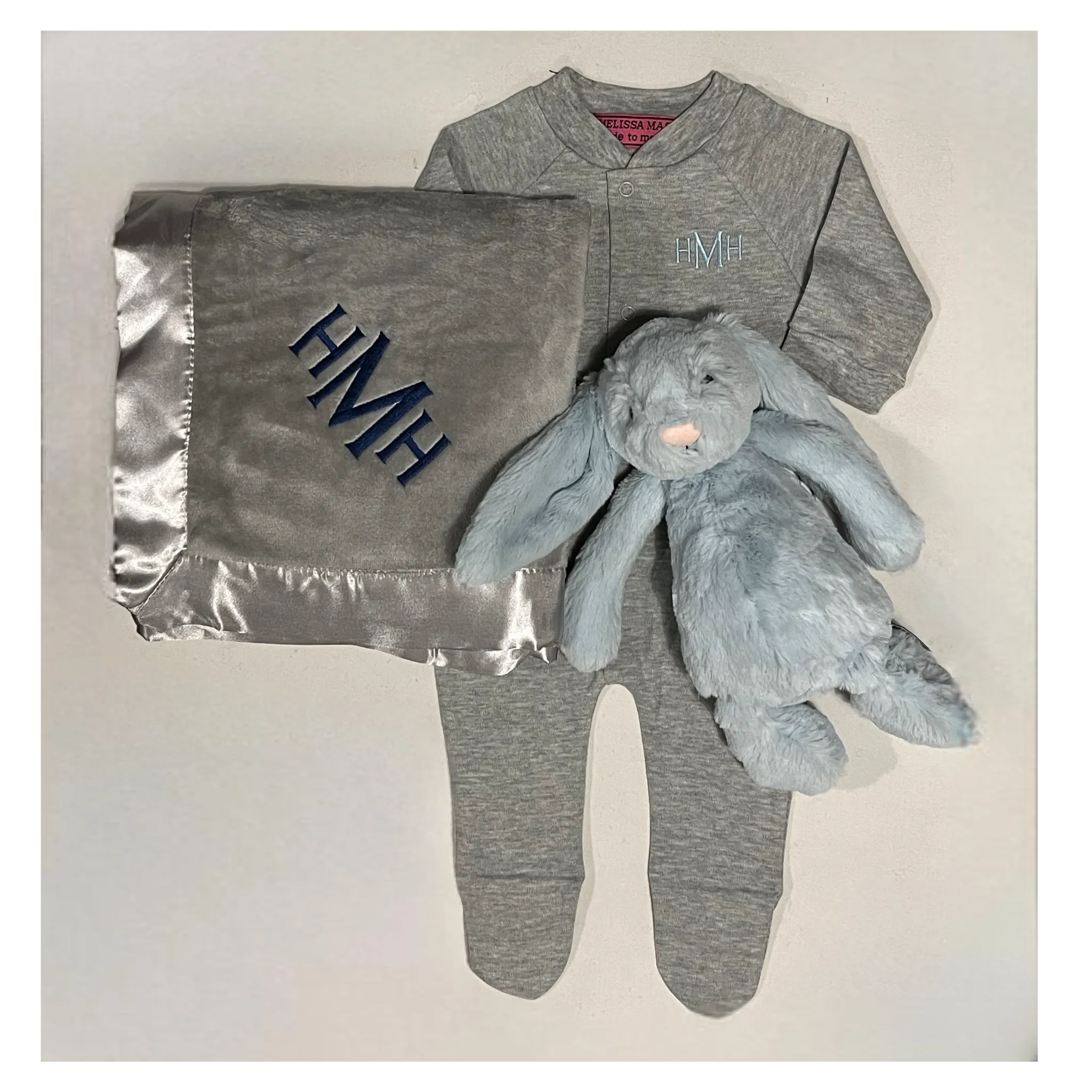 Melissa Masse Plush Blanket, Onsie & Jellycat set