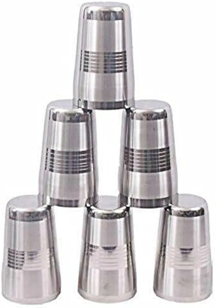 Metals Stainless Steel Big Lassi, Juice, Milk, Water Glass Long Tumbler, Set of 6 – 350 ml