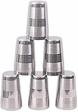 Metals Stainless Steel Big Lassi, Juice, Milk, Water Glass Long Tumbler, Set of 6 – 350 ml