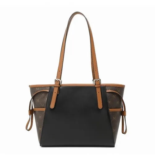 Miss Lulu Elegant Tote Bag with Monogram Pattern - Stylish Black and Brown Handbag for Women