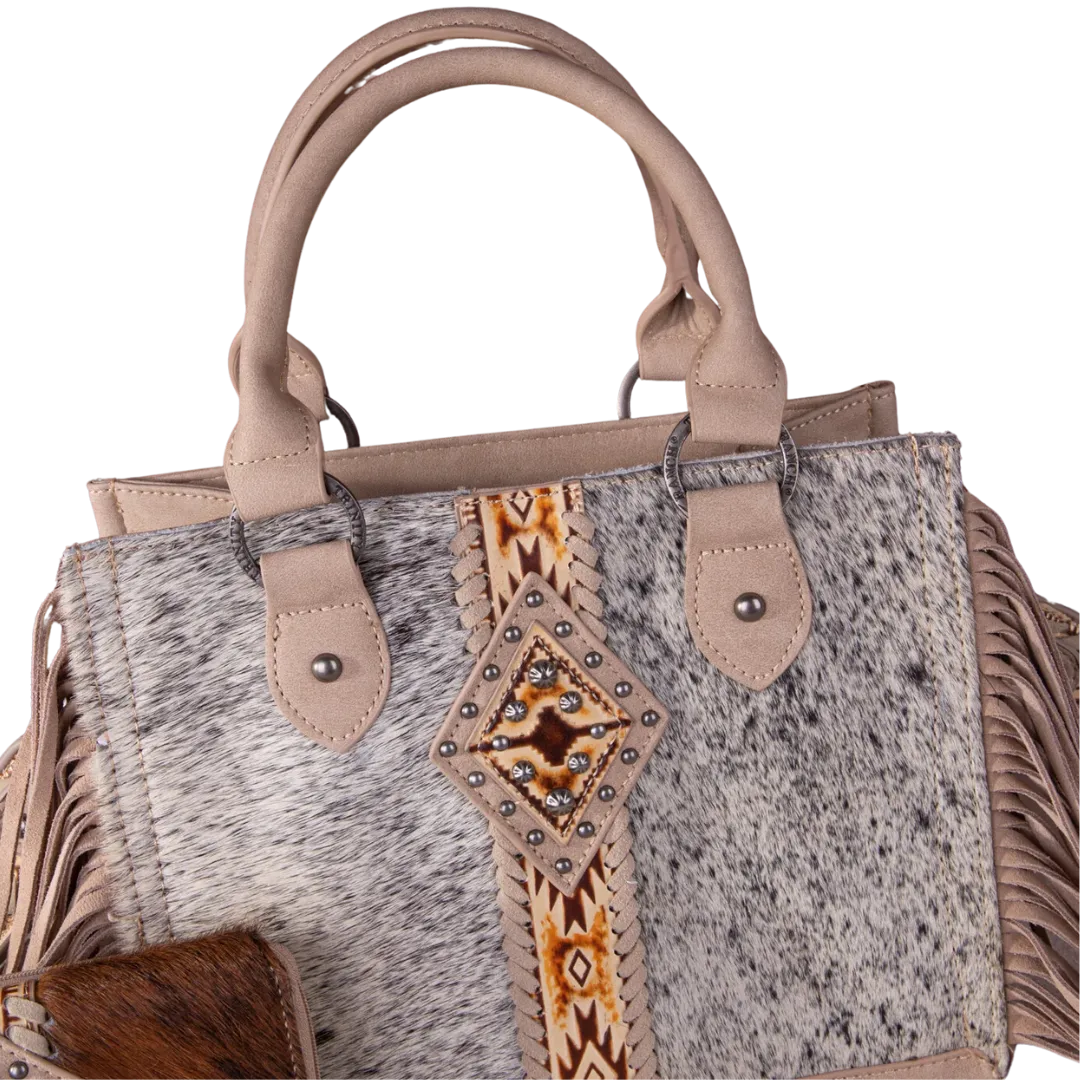 Montana West Women's Wrangler Hair On Cowhide Tote Khaki Crossbody