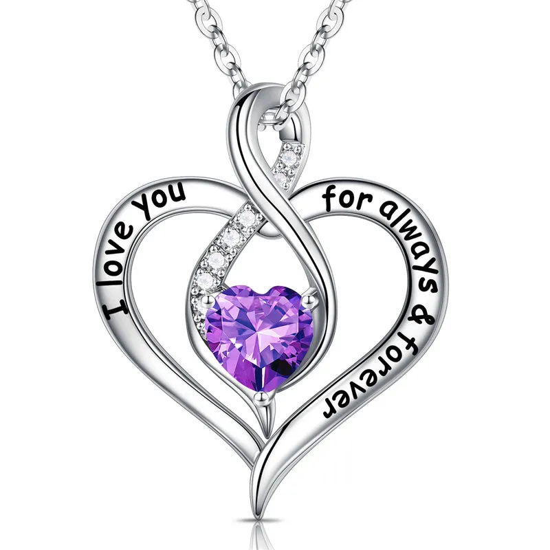 Mothers Days Gifts S925 Sterling Silver Birthstone Necklace I Love You Always and Forever Valentines Day Mothers Days Gifts for Women