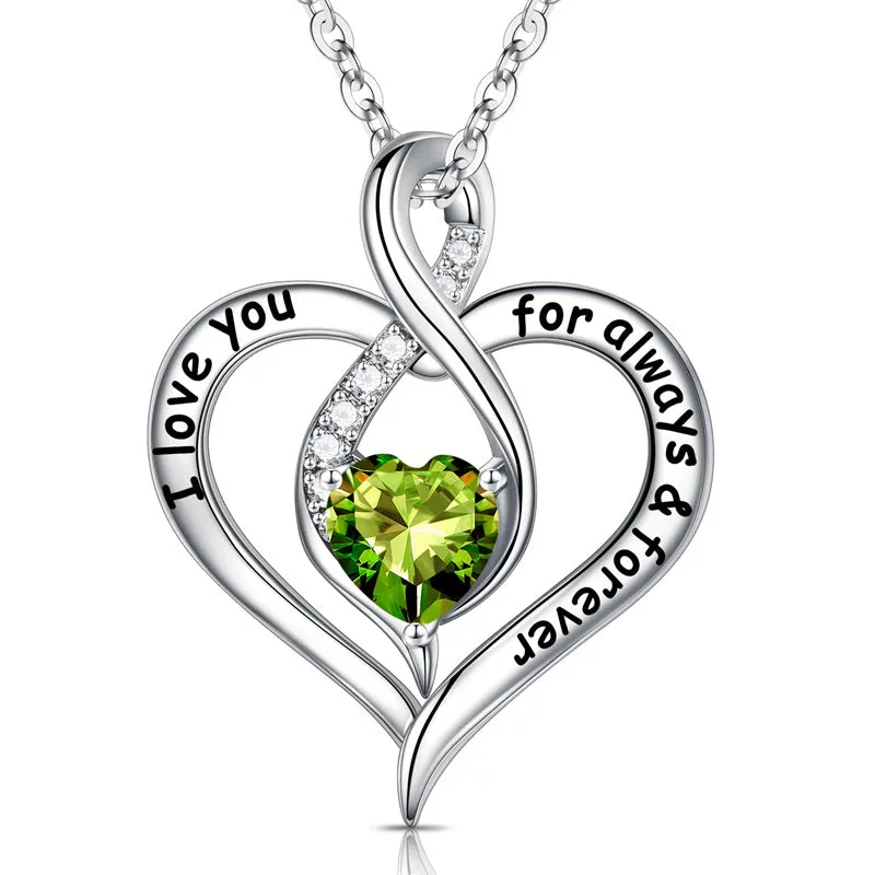 Mothers Days Gifts S925 Sterling Silver Birthstone Necklace I Love You Always and Forever Valentines Day Mothers Days Gifts for Women