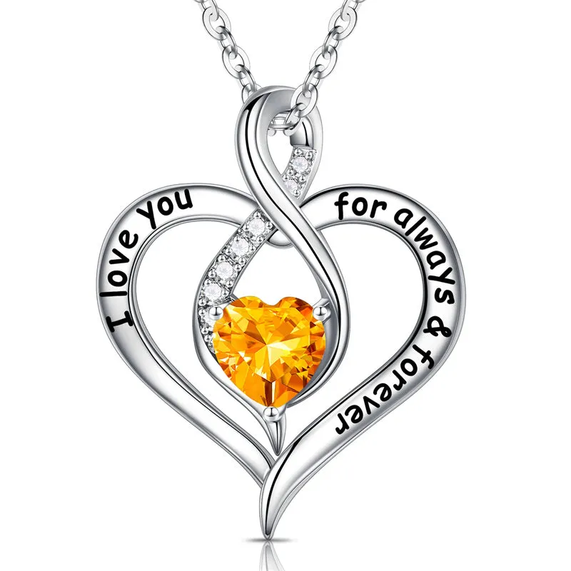 Mothers Days Gifts S925 Sterling Silver Birthstone Necklace I Love You Always and Forever Valentines Day Mothers Days Gifts for Women