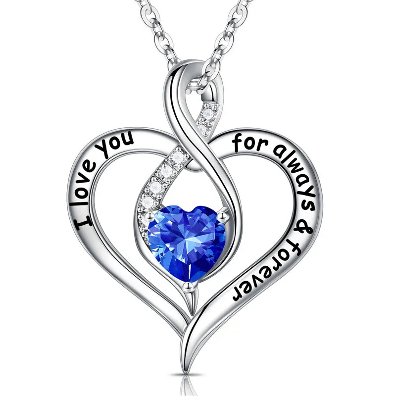 Mothers Days Gifts S925 Sterling Silver Birthstone Necklace I Love You Always and Forever Valentines Day Mothers Days Gifts for Women