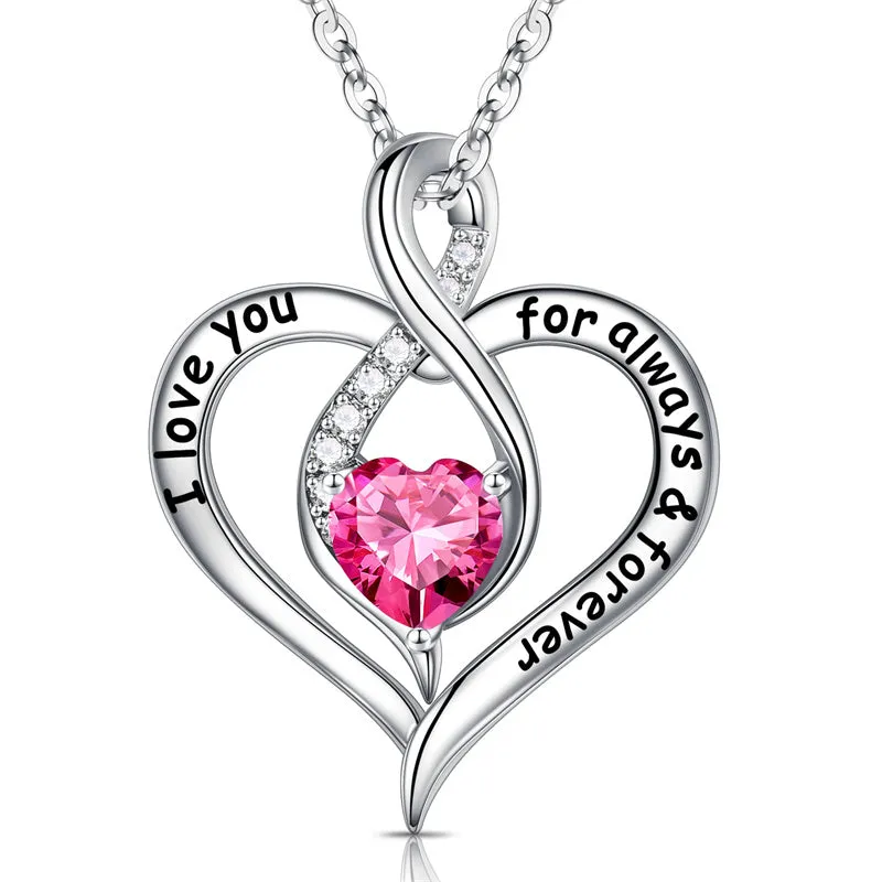 Mothers Days Gifts S925 Sterling Silver Birthstone Necklace I Love You Always and Forever Valentines Day Mothers Days Gifts for Women