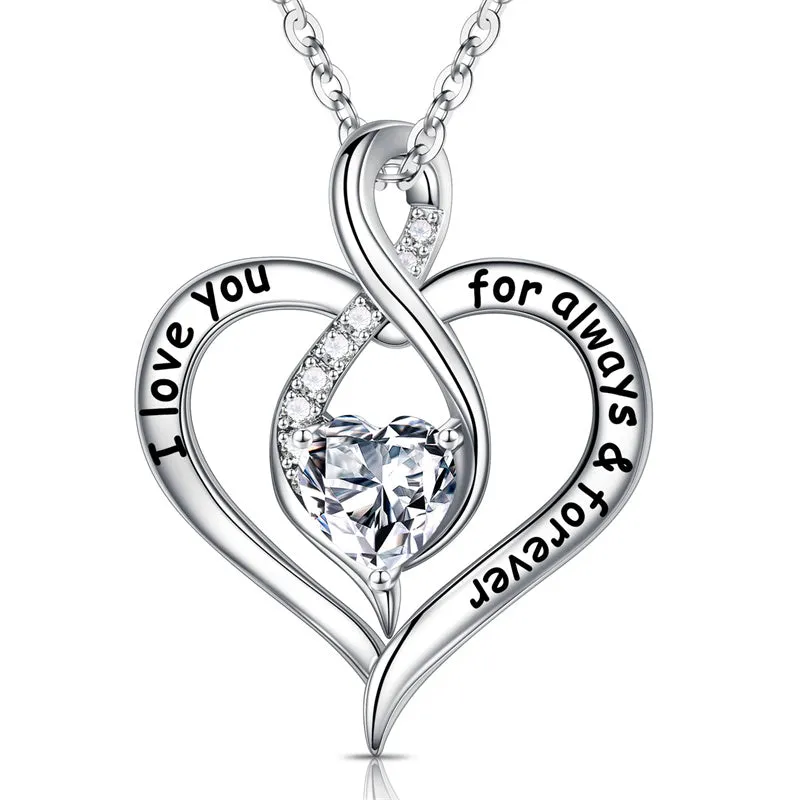 Mothers Days Gifts S925 Sterling Silver Birthstone Necklace I Love You Always and Forever Valentines Day Mothers Days Gifts for Women