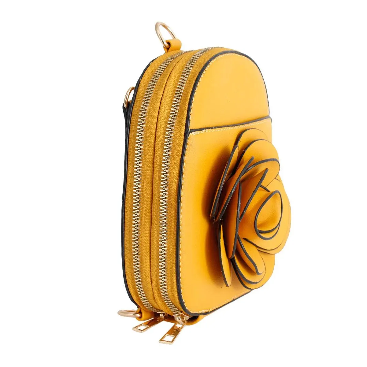 Mustard Yellow Vegan Leather Floral Mini Backpack: Stylish & Secure