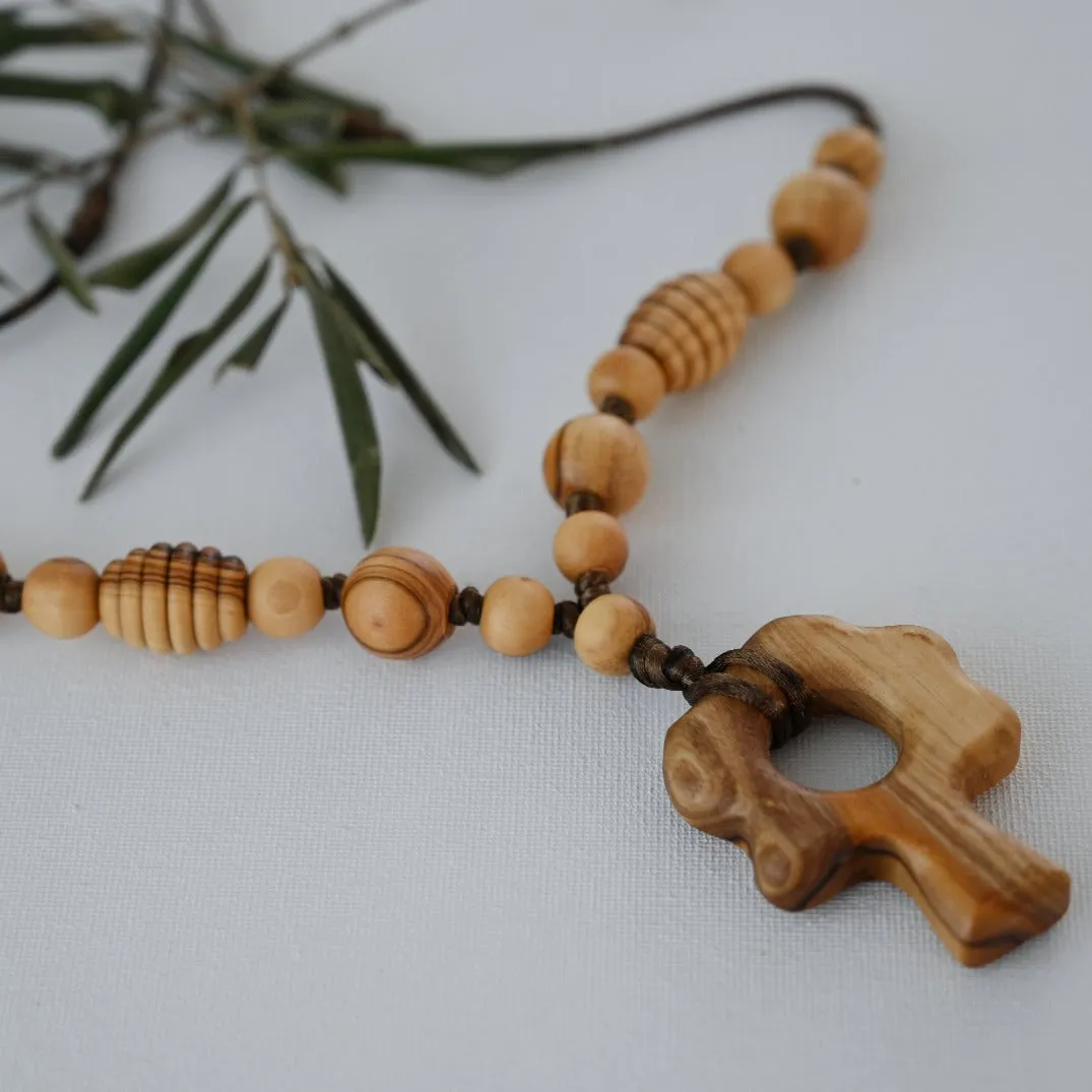 New Mama Necklace for Nursing Babies with All Wooden Olive Beads and Tree