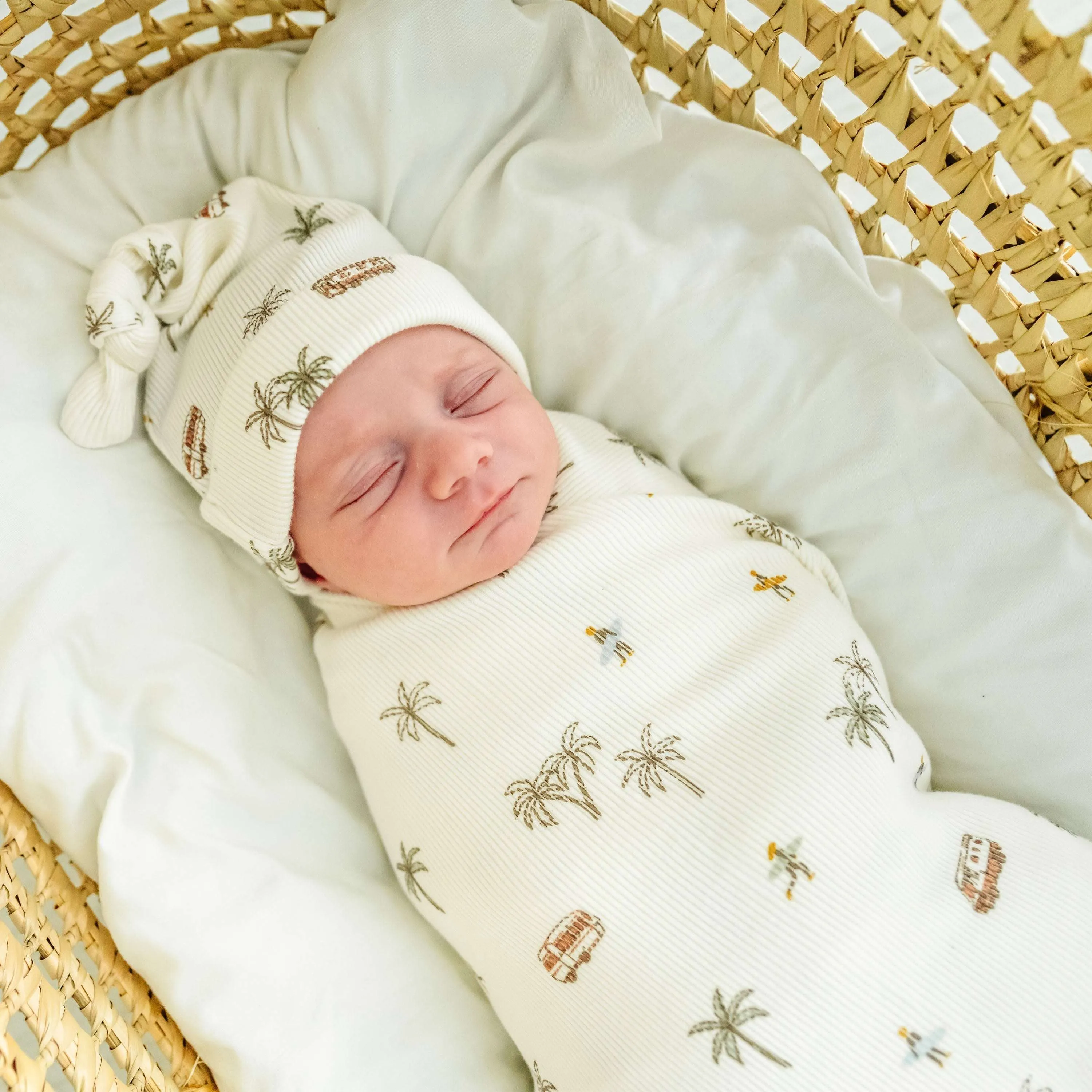 Organic Baby Swaddle Blanket & Hat | Malibu