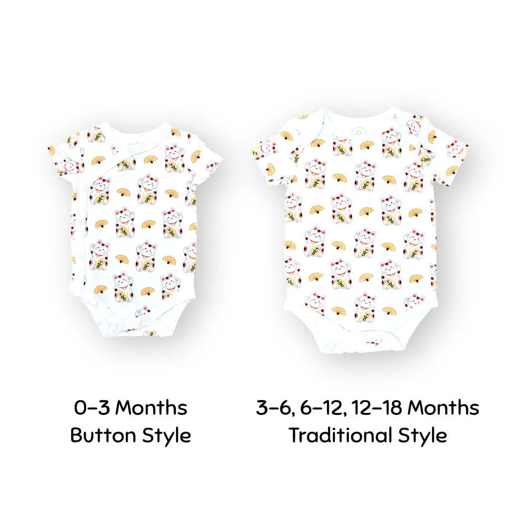 Organic Cotton Baby Onesie - Fortune Lucky Cat Maneki Neko