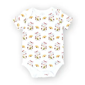 Organic Cotton Baby Onesie - Fortune Lucky Cat Maneki Neko