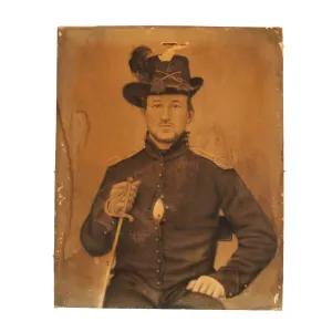 Original U.S. Civil War Painting of 6th Cavalry Regiment Soldier Shown With Hardee Hat and M1860 Light Cavalry Sword - 16" x 20"