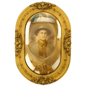 Original U.S. WWI Marine Corps Soldier Patriotic Framed Convex Oval Photo