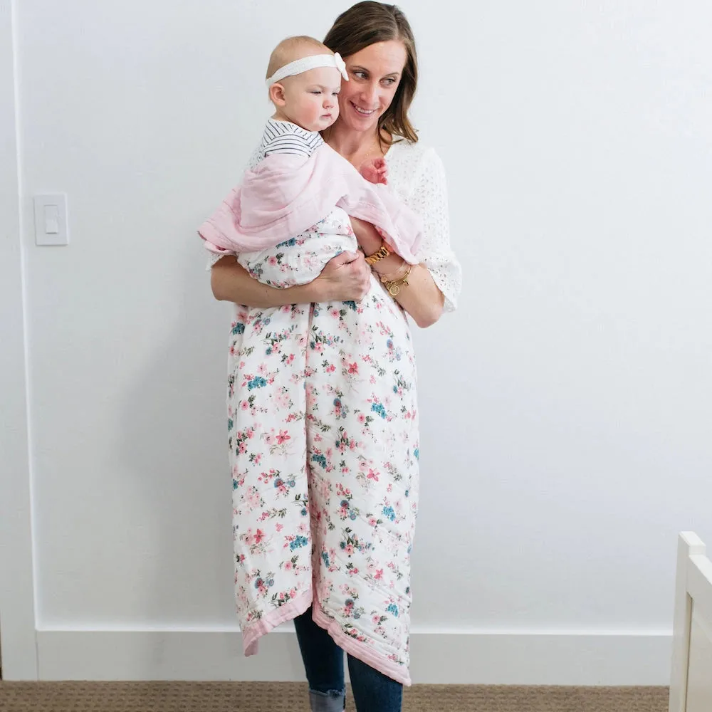 Pastel Floral 4 Layer Bamboo Muslin Quilted Blanket