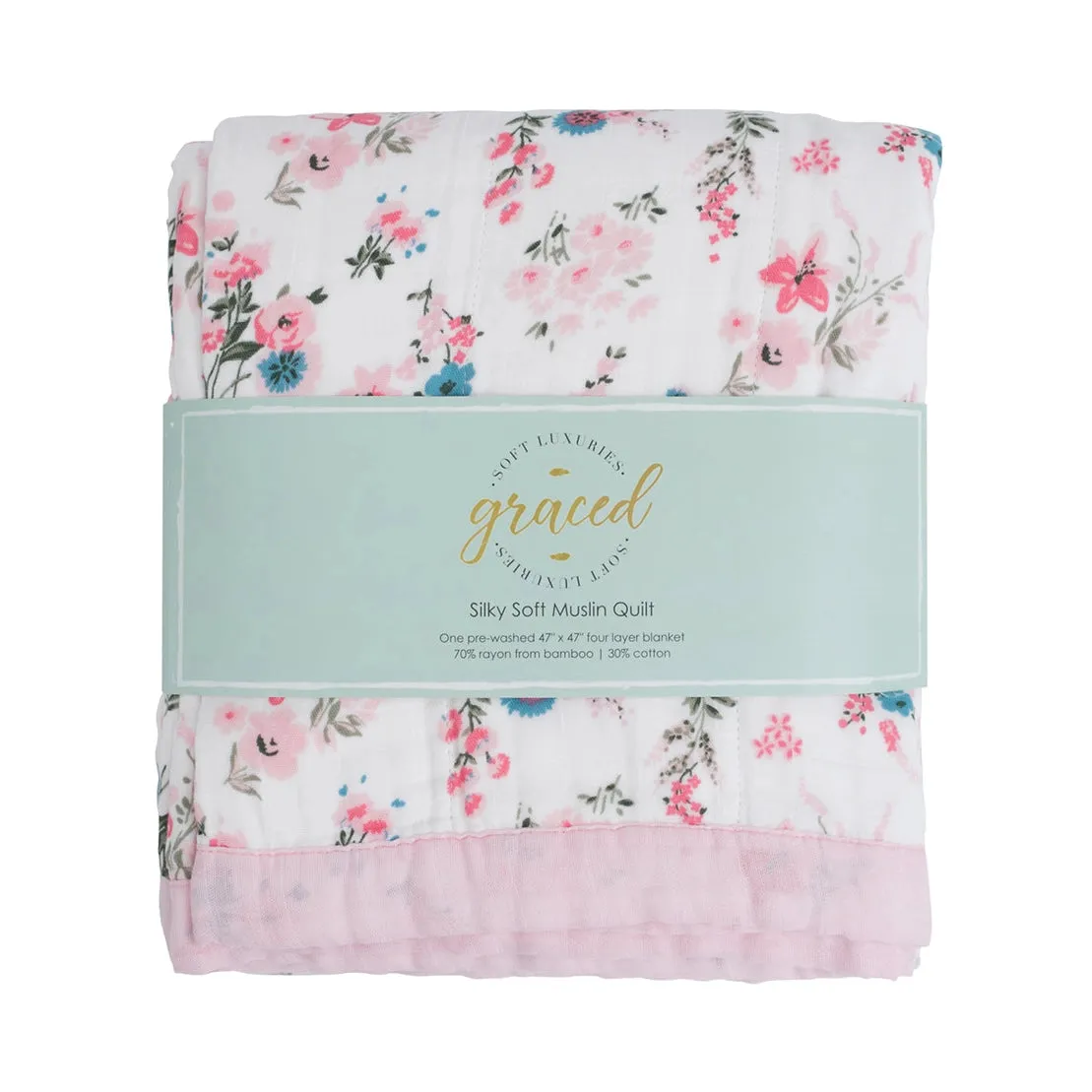 Pastel Floral 4 Layer Bamboo Muslin Quilted Blanket