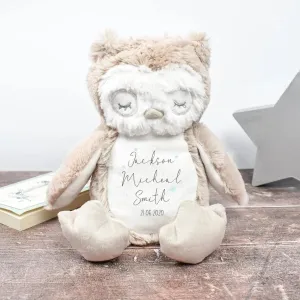 Personalised Baby Owl, New Baby Gift, Customised Plush Soft Toy, Your Name Teddy, Birth Cuddly Toy, Birth Name Date Teddy, Baby Shower Gift